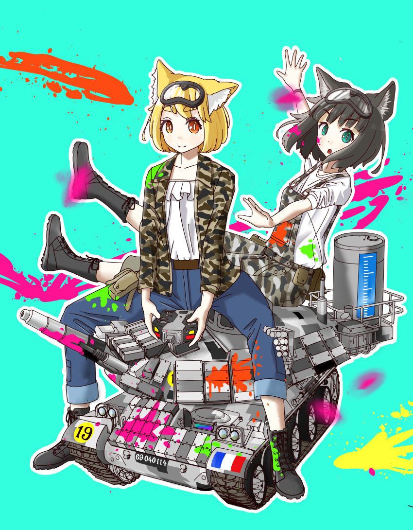 2girls, absurdres, amx_30, amx_30b, amx_30b2_brenus, animal_ears, bad_id, bad_pixiv_id