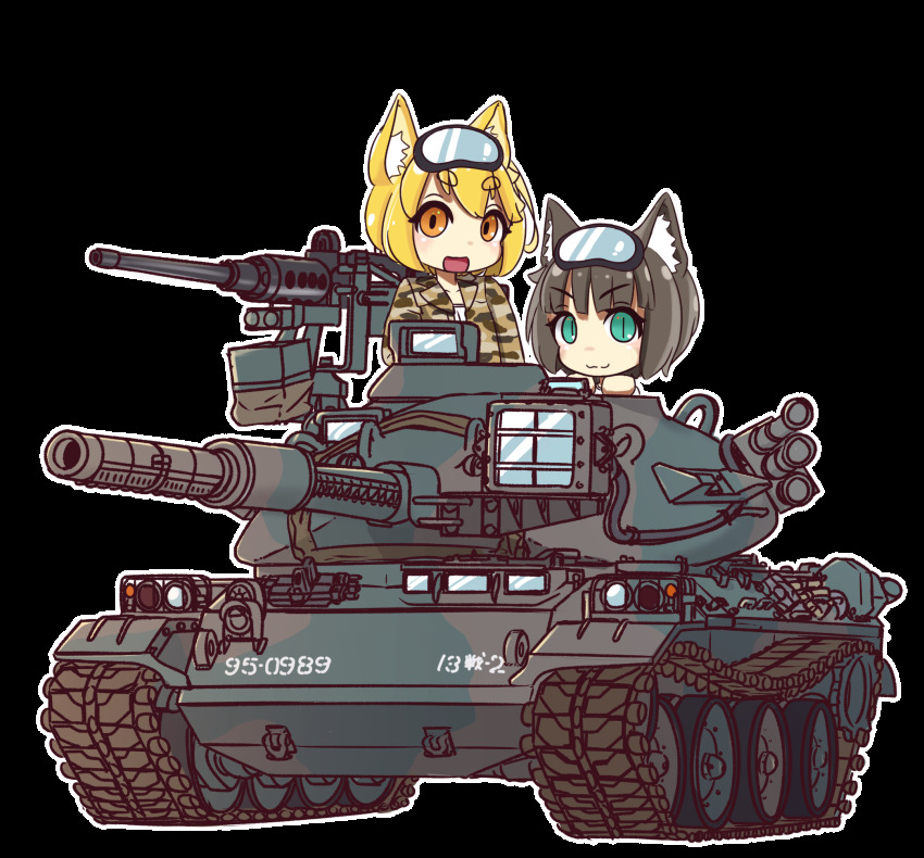 2girls, :3, animal_ears, bad_id, bad_pixiv_id, blonde_hair, camouflage, camouflage_jacket