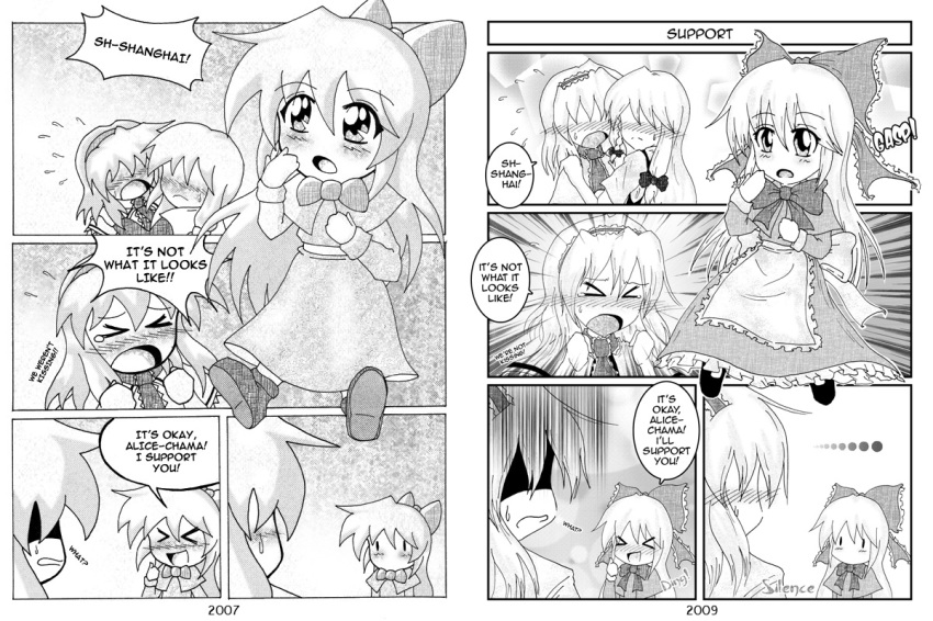 >_<, 4koma, alice_margatroid, blush, closed_eyes, comic, comparison, female_focus