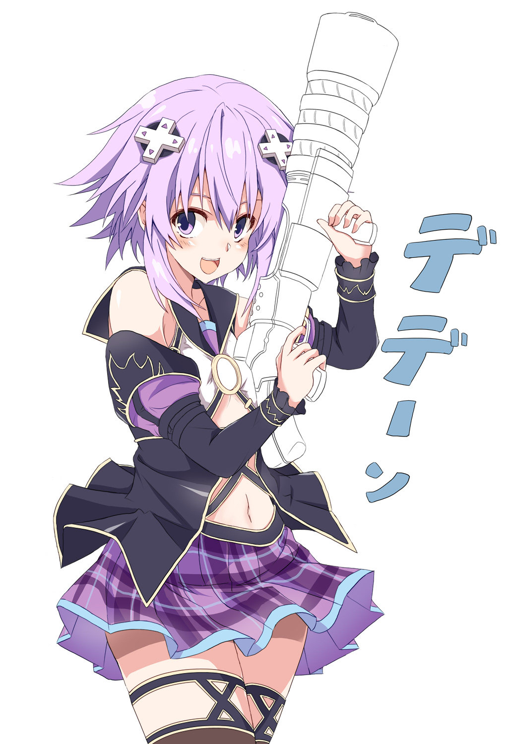 bare_shoulders, breasts, dress, elbow_gloves, fujishima_tsubasa, gloves, gun, hair_ornament