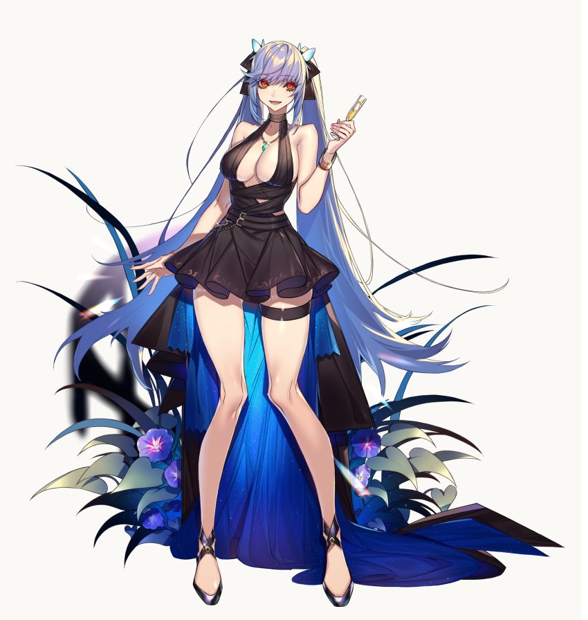 1girl, absurdres, alternate_hairstyle, azur_lane, bare_shoulders, black_dress, blue_hair, bracelet