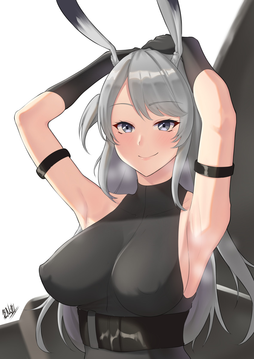 1girl, absurdres, animal_ears, arknights, armlet, armpits, band-width, black_gloves