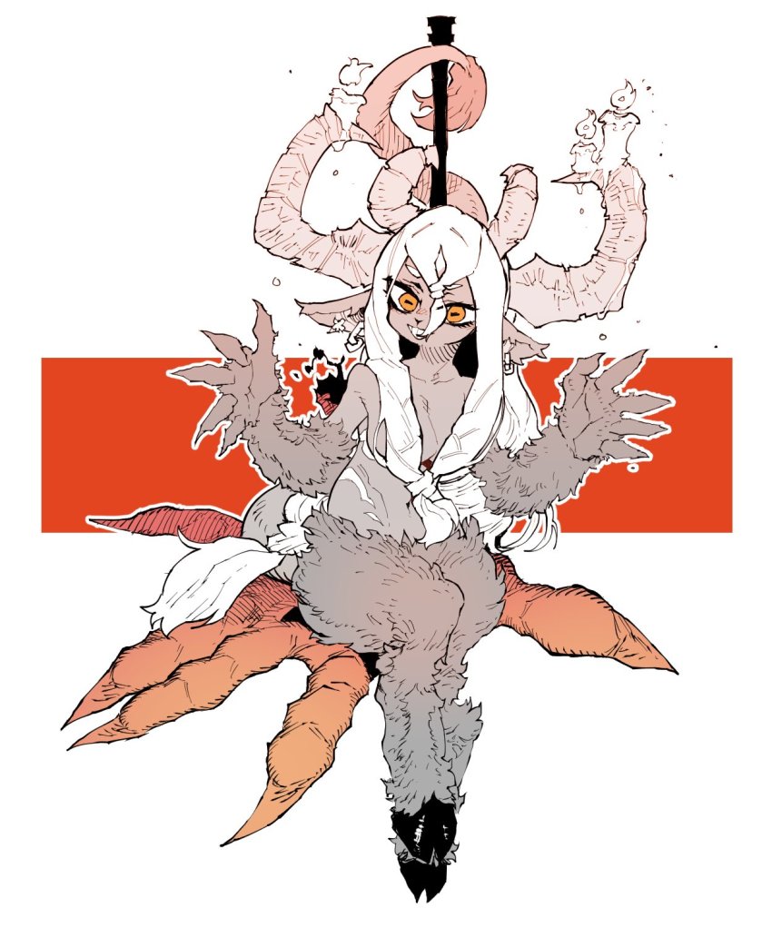 1girl, :d, animal_ears, baphomet_(niking), borrowed_character, claws, curled_horns, demon_girl