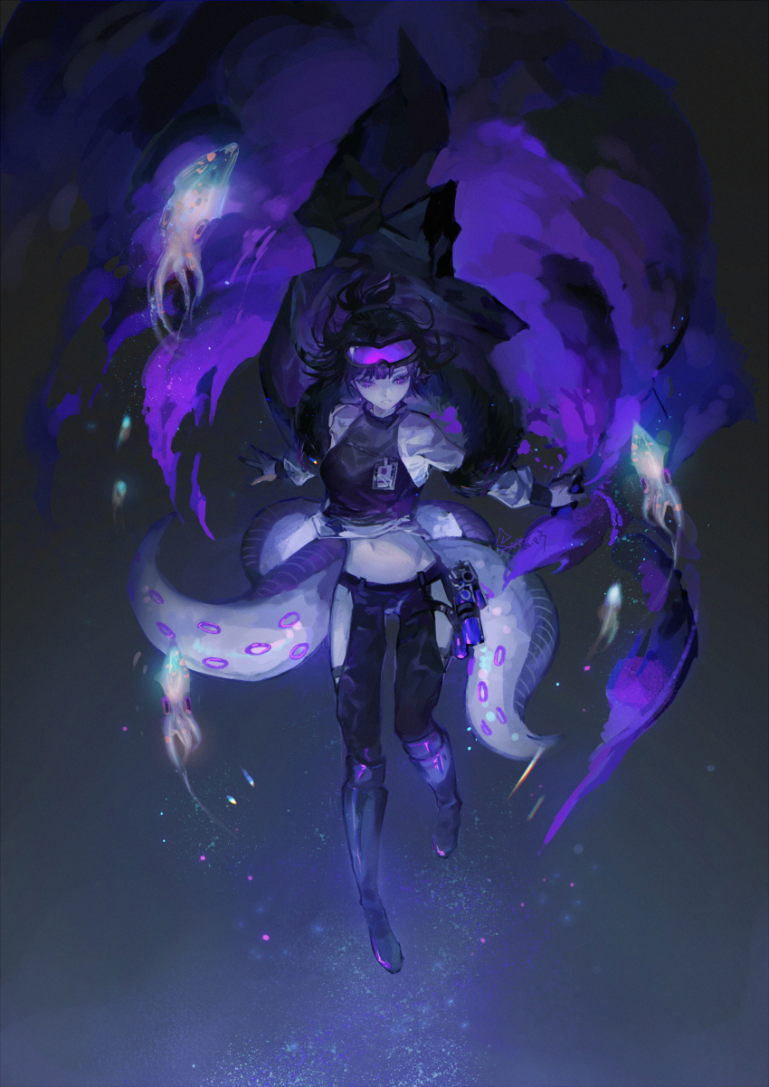 1girl, absurdres, andreana_(arknights), andreana_(elite_ii)_(arknights), animal, arknights, artist_name, black_hair