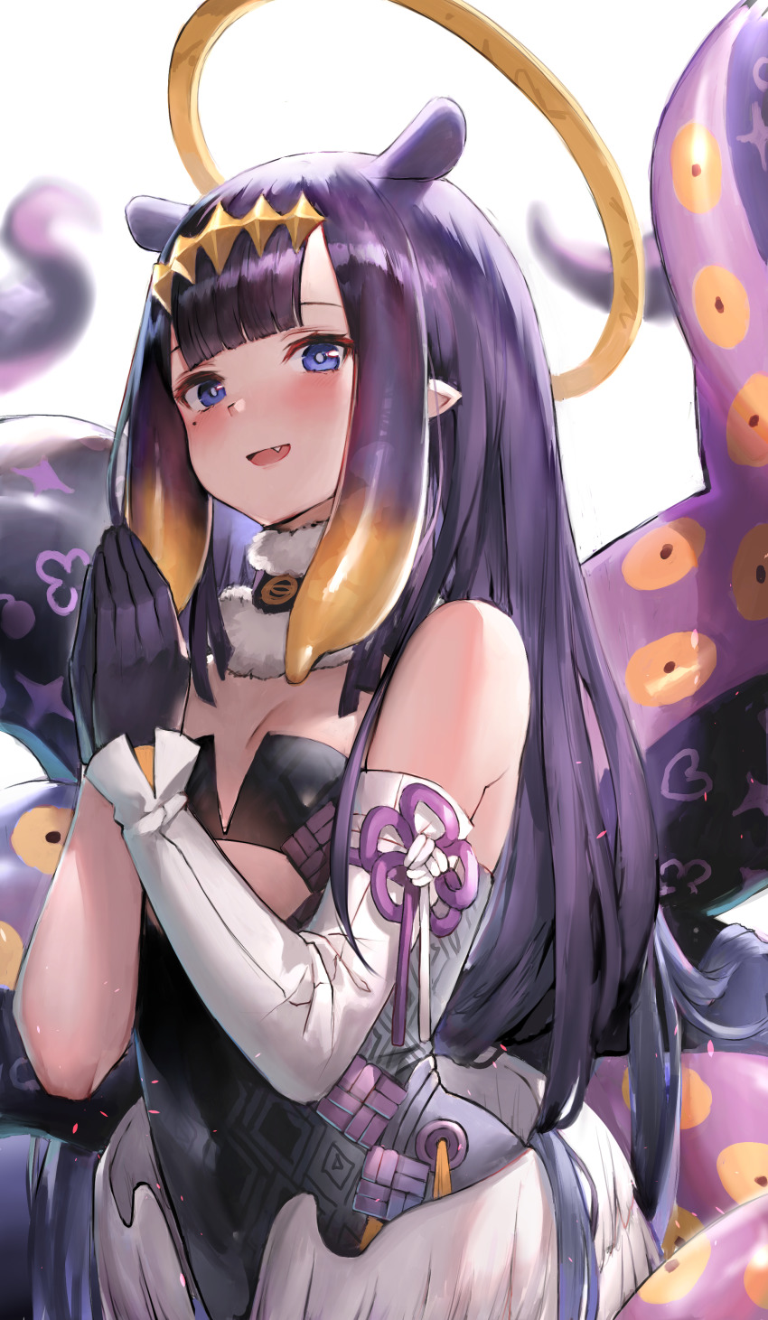 1girl, :d, absurdres, bad_id, bad_pixiv_id, bare_shoulders, black_dress, black_gloves