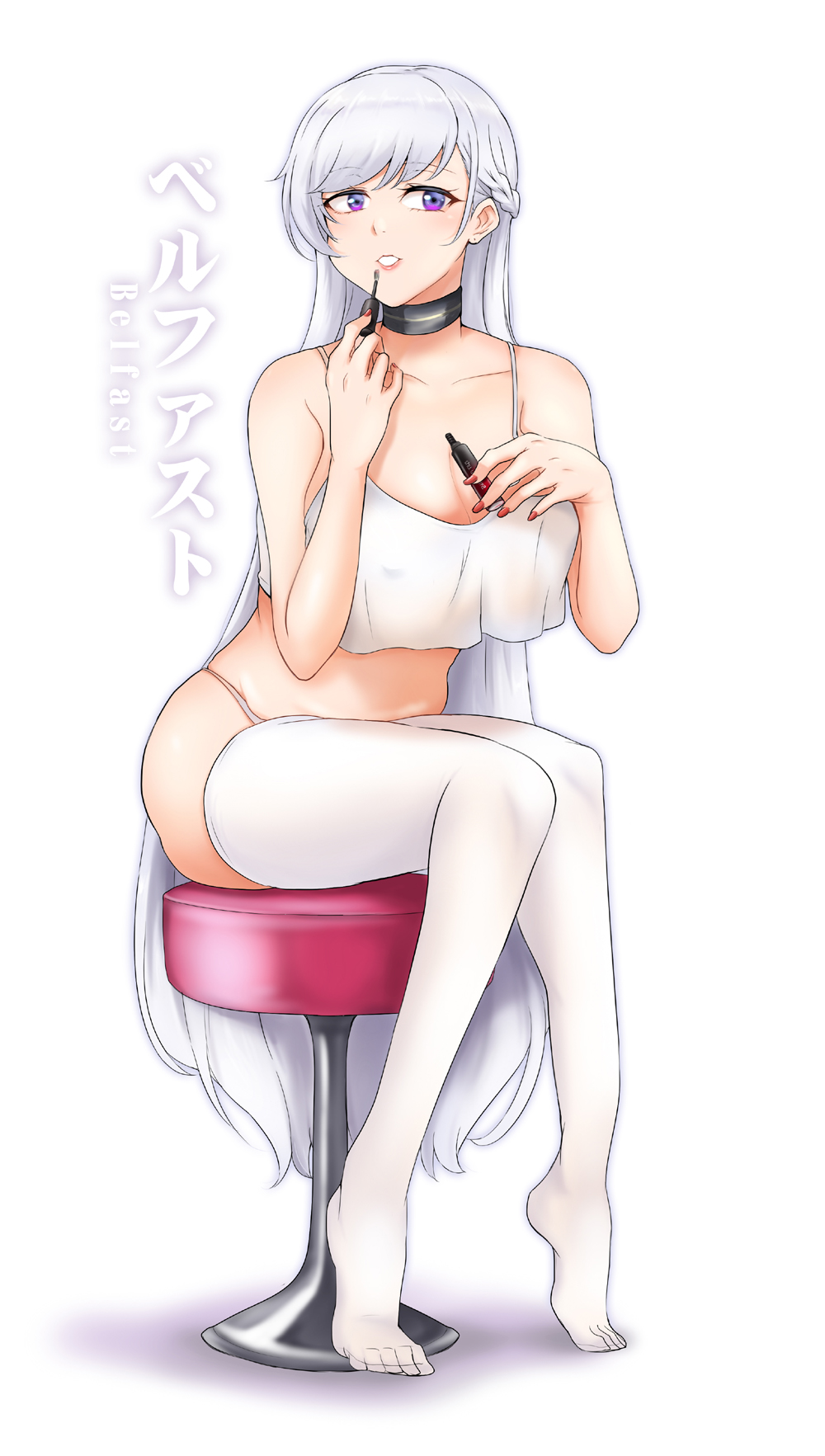 1girl, azur_lane, belfast_(azur_lane), black_choker, braid, breasts, character_name, choker