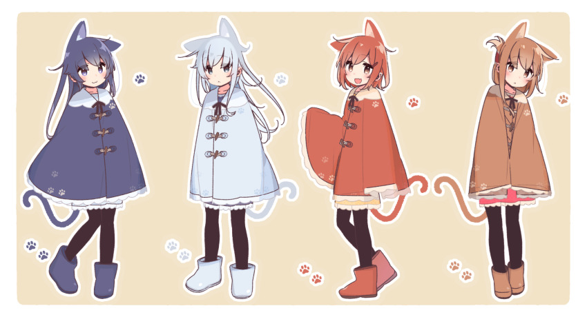 4girls, :3, :d, =v, akatsuki_(kancolle), animal_ears, blue_eyes, blush