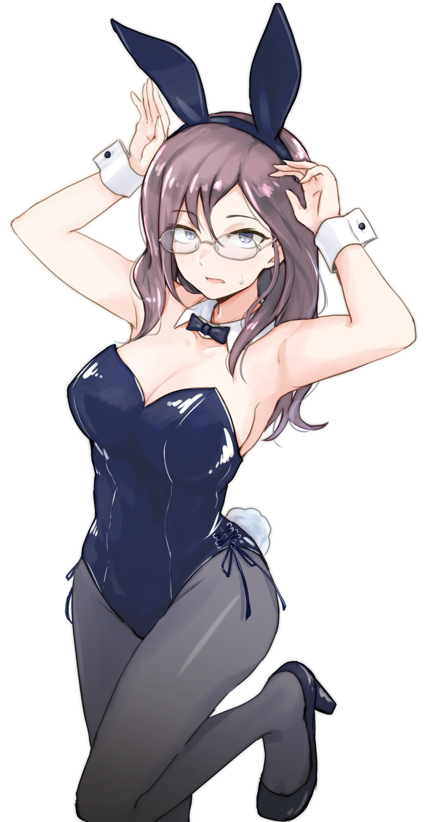 1girl, absurdres, animal_ears, armpits, arms_up, bare_arms, bare_shoulders, black_footwear