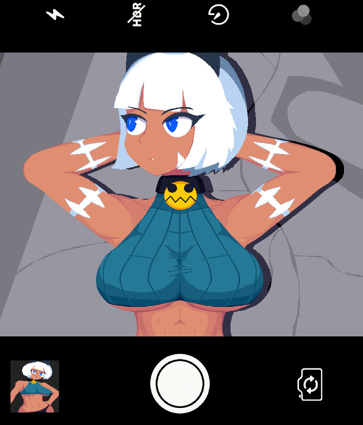 1girl, abs, animal_ears, animated, animated_gif, bell, blue_eyes, bob_cut, breasts, cat_ears, cellphone, cleavage, collar, ezomodas, scar_on_face, fang, looking_at_viewer, ms._fortune_(skullgirls), phone, pixel_art, scar, scar_on_cheek, short_hair, skullgirls, smartphone, smile, thong, ugoira, underboob, v, white_hair, wind