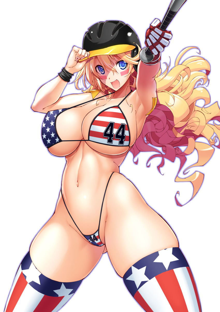 1girl, :d, absurdres, american_flag, american_flag_bikini, american_flag_legwear, american_flag_print, armpits
