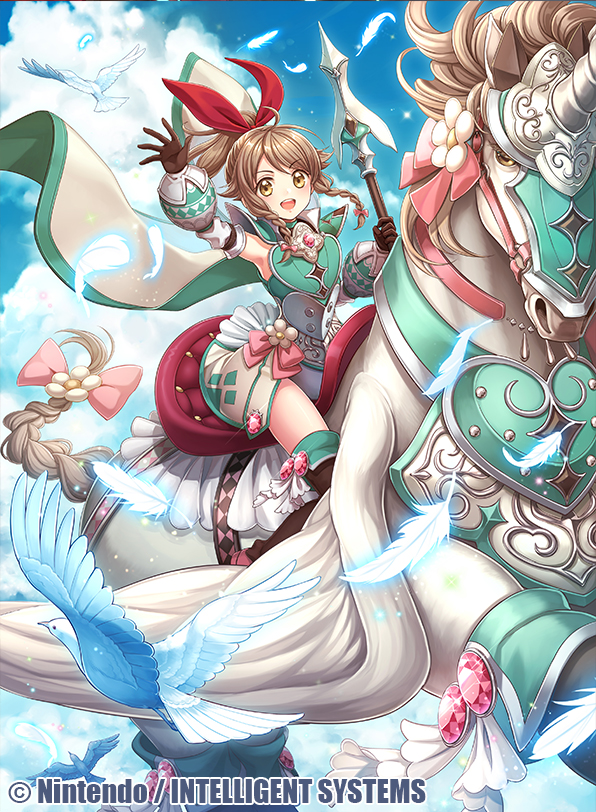 1girl, armor, bird, bow, braid, brown_hair, cloud, emma_(fire_emblem)