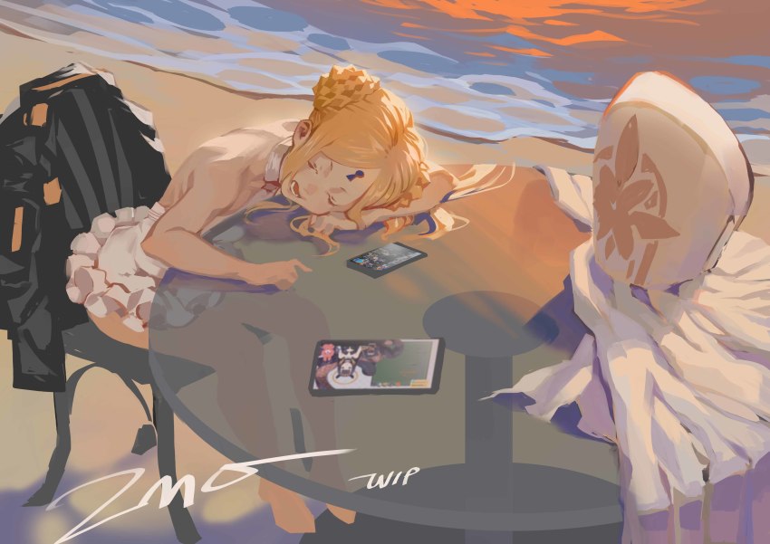 1girl, abigail_williams_(fate), abigail_williams_(swimsuit_foreigner)_(fate), abigail_williams_(swimsuit_foreigner)_(second_ascension)_(fate), absurdres, bare_shoulders, beach, black_bow