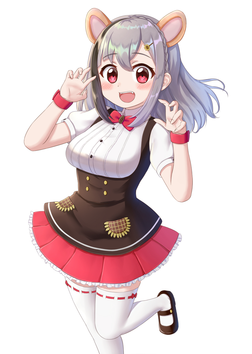 1girl, absurdres, animal_ears, black_footwear, black_hair, blush, bow, bowtie