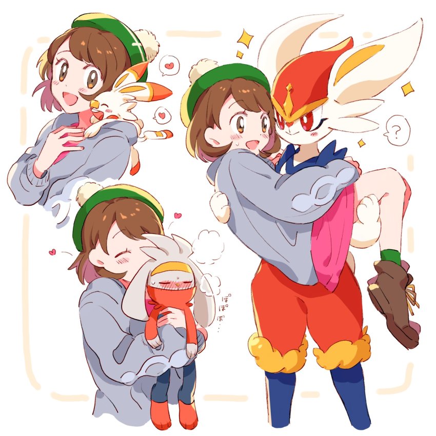 1girl, ?, blush, bob_cut, boots, brown_eyes, brown_footwear, brown_hair