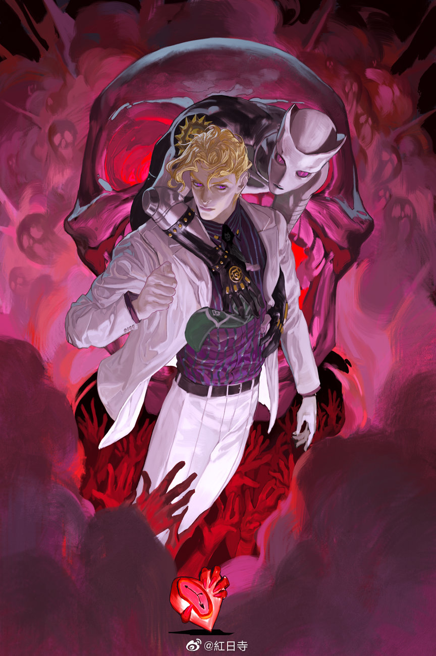 1boy, arm_at_side, belt, black_belt, black_gloves, black_neckwear, blonde_hair, clenched_hand