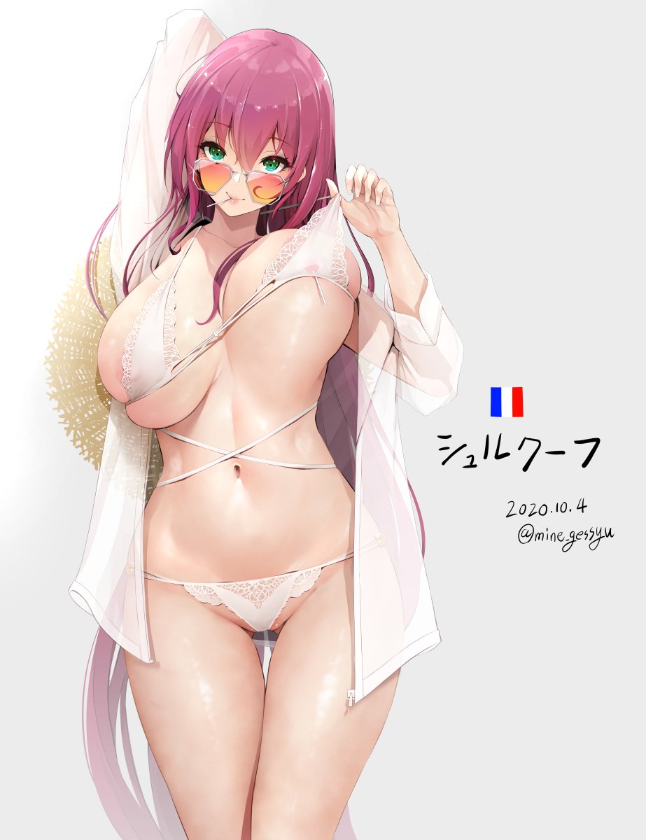 1girl, arm_behind_head, azur_lane, bare_shoulders, bikini, blush, breasts, candy