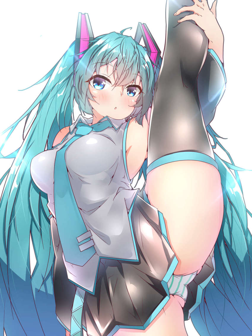 1girl, aqua_eyes, aqua_hair, aqua_necktie, black_boots, black_skirt, black_sleeves, boots