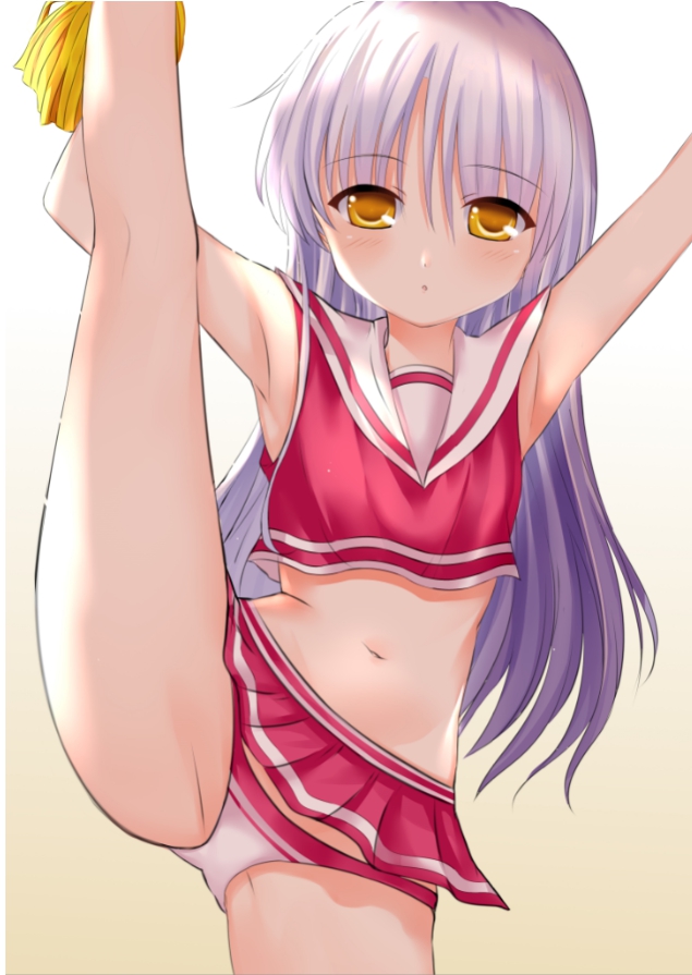1girl, :o, angel_beats!, armpits, arms_up, ass, bare_arms, bare_shoulders