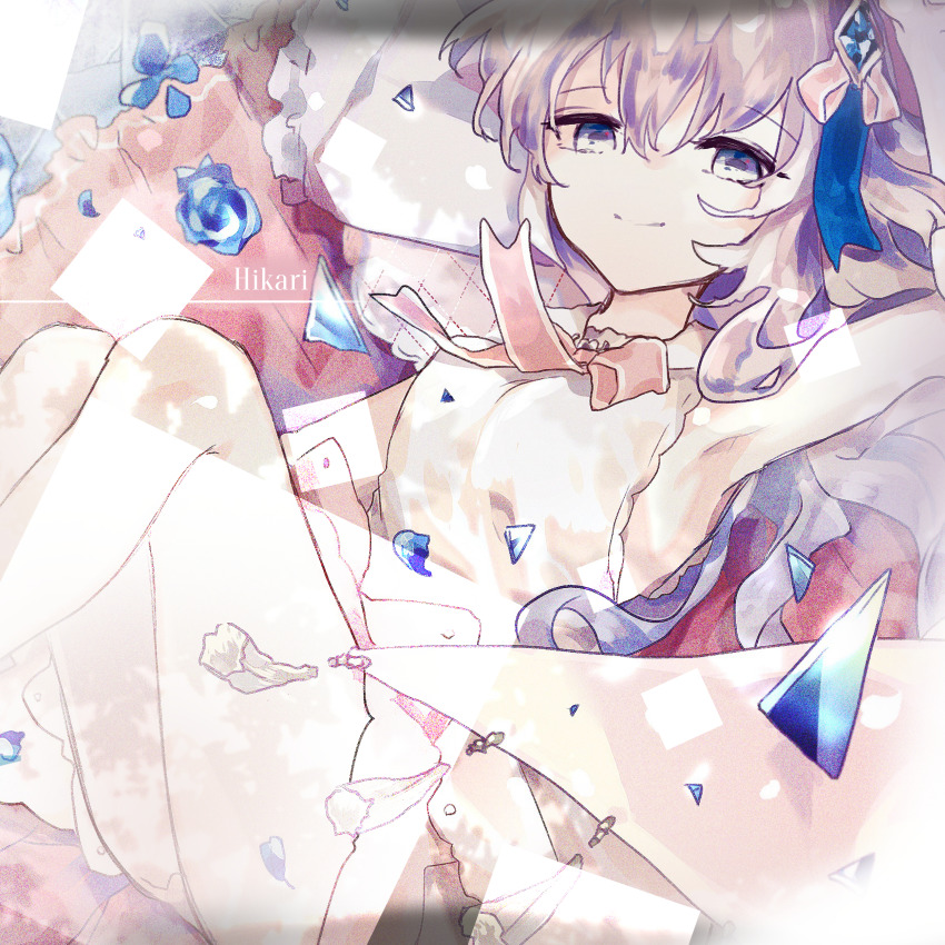 1girl, absurdres, arcaea, ariez, arm_up, character_name, closed_mouth, dress