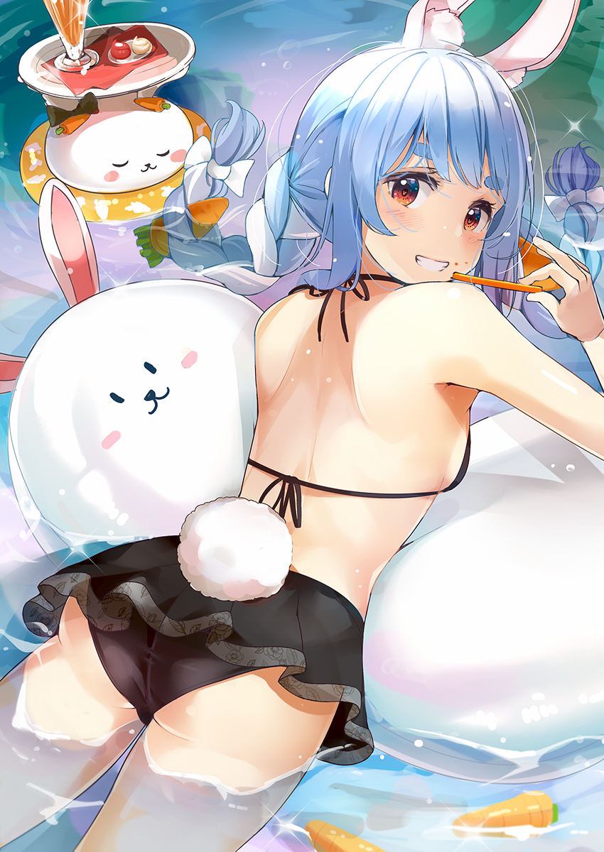 1girl, :3, :d, afloat, alternate_costume, animal_ear_fluff, animal_ears, ass