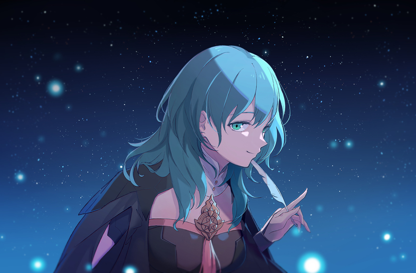 1girl, 23@5, armor, blue_eyes, blue_hair, closed_mouth, feathers, female_byleth_(fire_emblem)