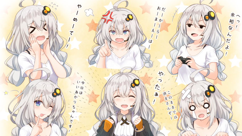 >_<, +++, 1girl, :d, ;p, ahoge, anger_vein, black_jacket