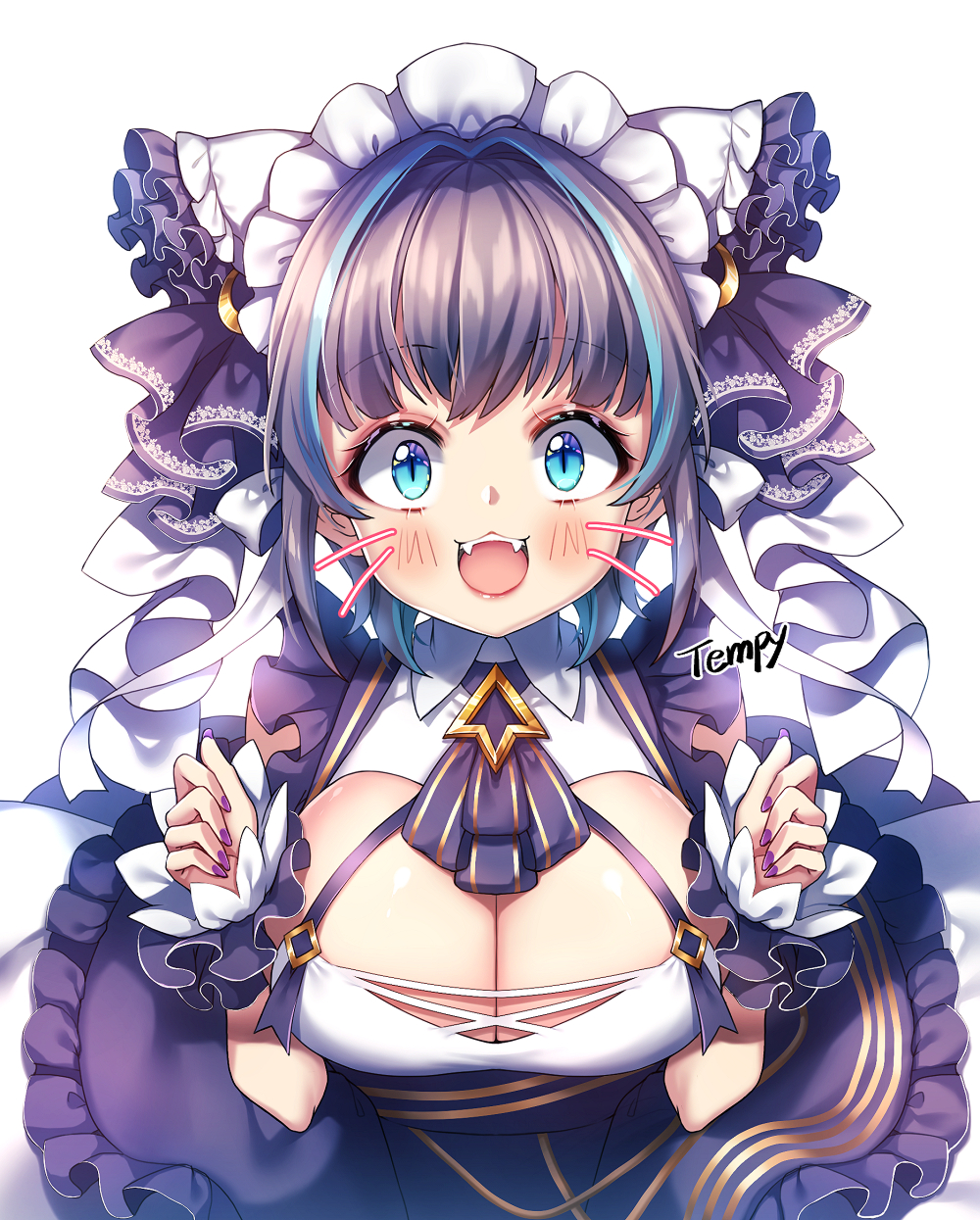 1girl, animal_ears, apron, aqua_eyes, aqua_hair, azur_lane, black_hair, blush