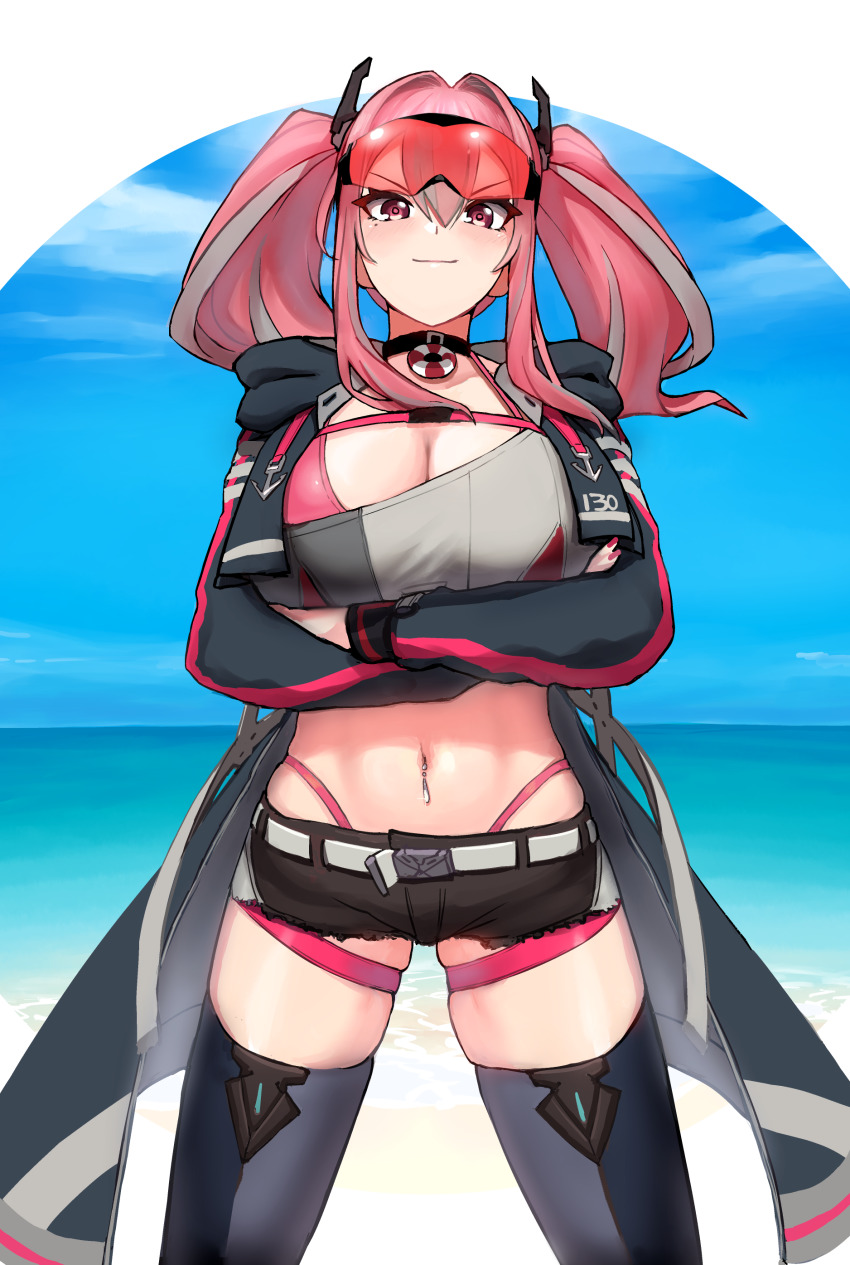 1girl, absurdres, azur_lane, bad_id, bad_pixiv_id, beach, belt, bikini