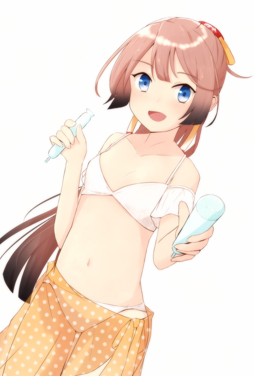 1girl, absurdres, bad_id, bad_pixiv_id, bikini, blue_eyes, brown_hair, cowboy_shot
