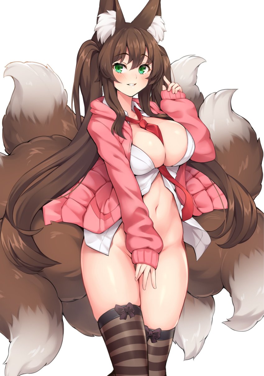 1girl, absurdres, animal_ear_fluff, animal_ears, bad_id, bad_twitter_id, blush, bottomless