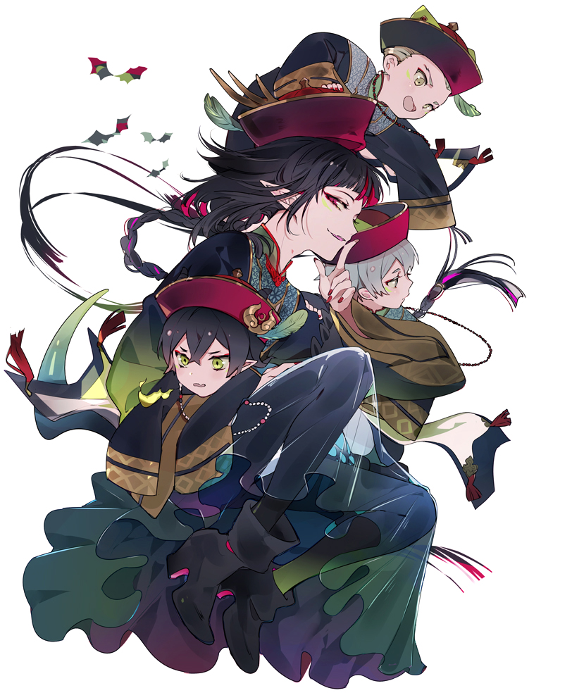 4boys, aged_down, black_gloves, black_hair, blue_eyes, braid, braided_ponytail, dragon_boy