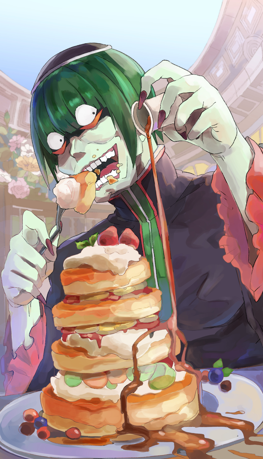 1boy, :d, absurdres, bad_id, bad_pixiv_id, bag, colored_skin, eating