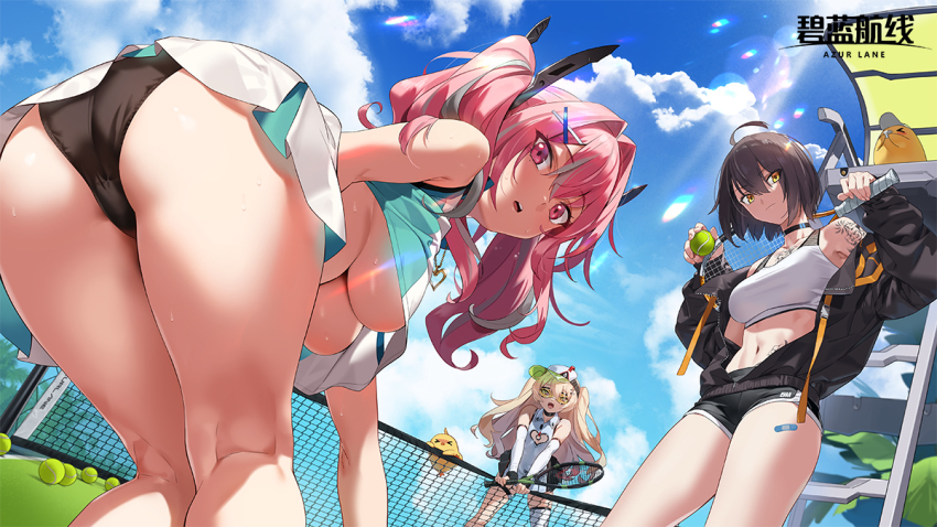 3girls, ass, azur_lane, bache_(azur_lane), bache_(showy_sports_star)_(azur_lane), ball, baltimore_(azur_lane), baltimore_(black_ace)_(azur_lane)