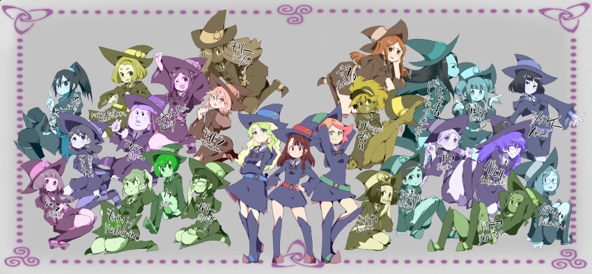 6+girls, absurdres, adjusting_eyewear, amanda_o'neill, aqua_bow, aqua_ribbon, arms_behind_head, asymmetrical_bangs