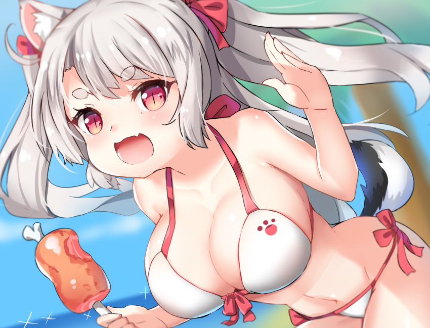 :d, absurdres, animal_ears, azur_lane, beach, bikini, blurry, boned_meat