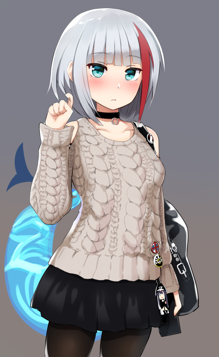 1girl, admiral_graf_spee_(azur_lane), admiral_graf_spee_(daily_peaceful_life)_(azur_lane), admiral_graf_spee_(peaceful_daily_life)_(azur_lane), aran_sweater, azur_lane, badge, black_choker