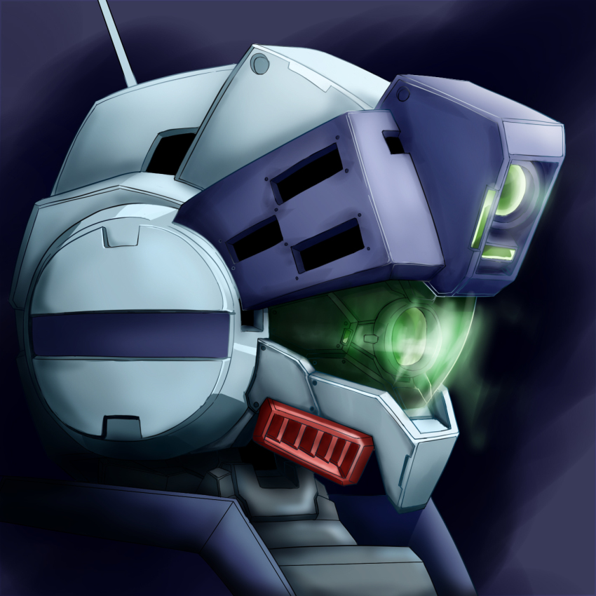 camera, close-up, glowing, gm_sniper_ii, gundam, gundam_0080, highres, looking_ahead
