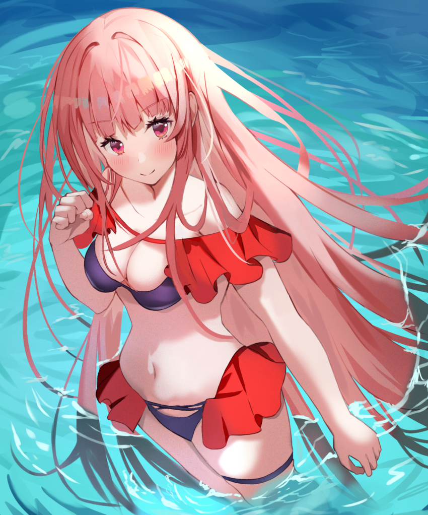 1girl, aa44, azur_lane, bikini, blush, breasts, cleavage, frilled_bikini