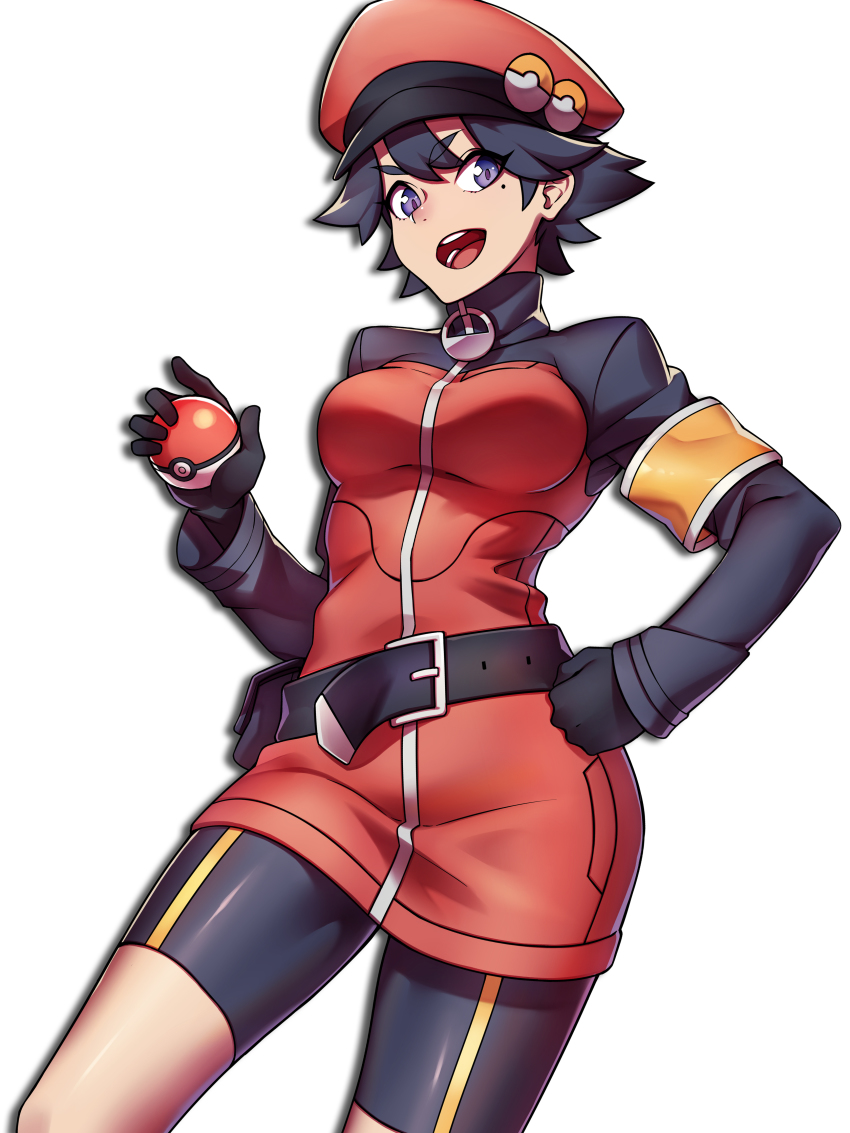 1girl, absurdres, belt, bike_shorts, black_belt, black_gloves, black_hair, blue_eyes