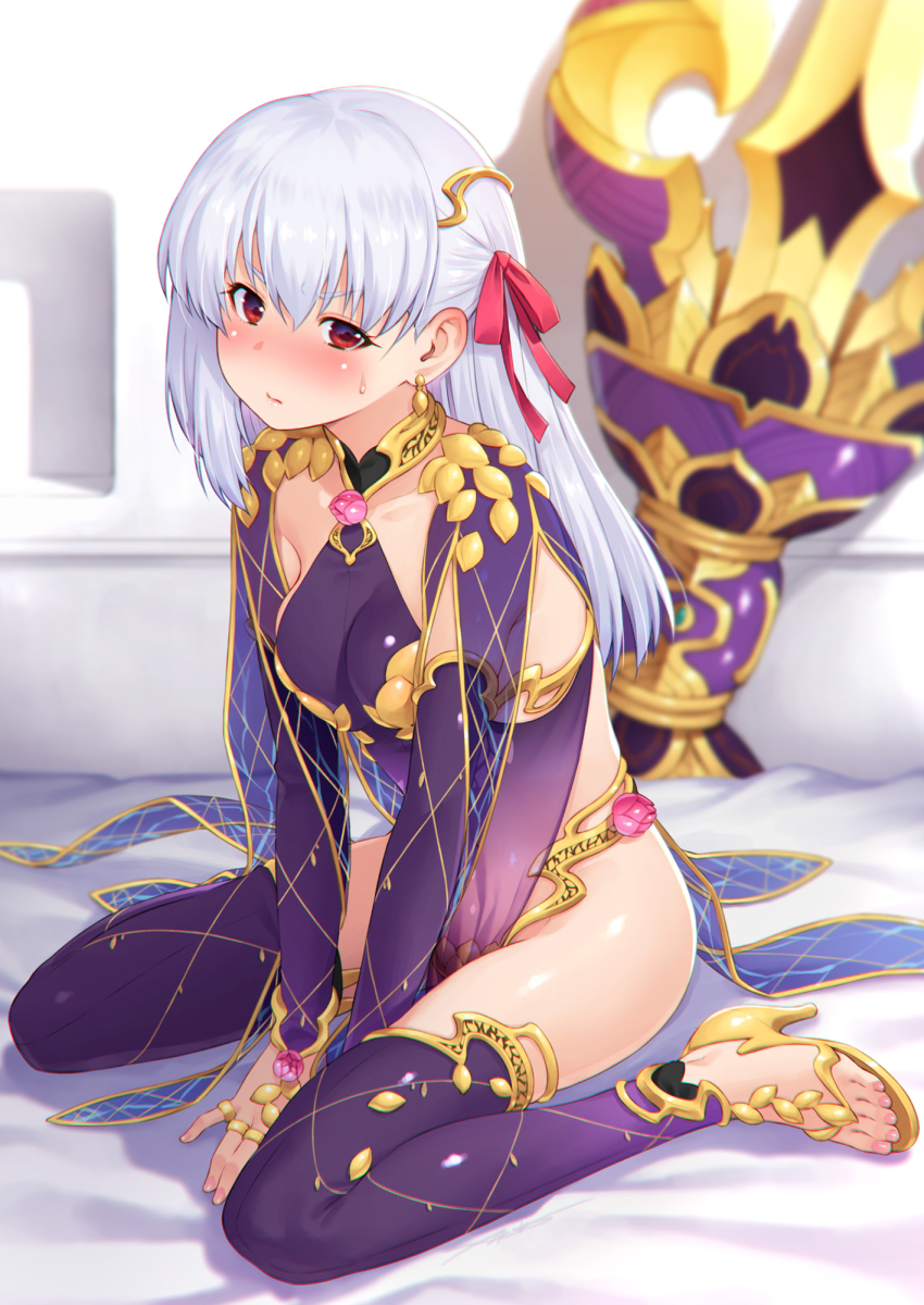 1girl, anklet, armlet, armor, bikini_armor, blush, bracelet, breasts