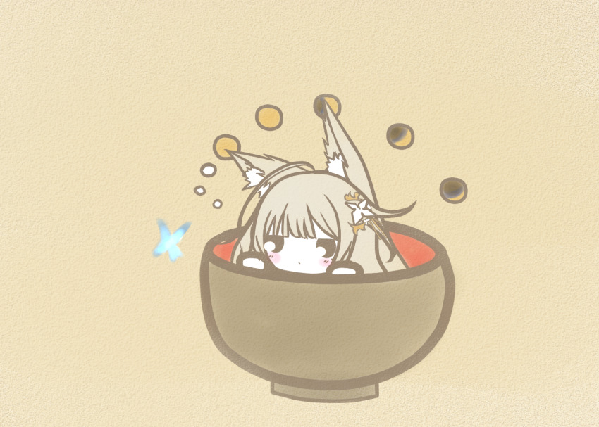 1girl, animal_ear_fluff, animal_ears, azur_lane, blue_butterfly, bug, butterfly, butterfly_hair_ornament