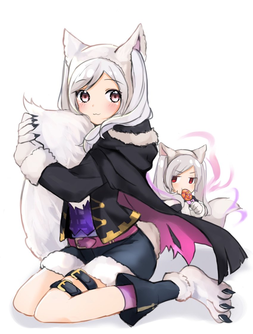 1girl, animal_ears, animal_hands, cape, collar, dark_persona, dual_persona, fake_animal_ears