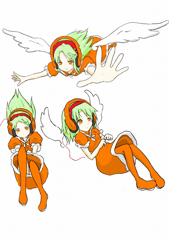 1girl, angel, angel_wings, bemani, bms, freedom_dive, green_hair, headphones