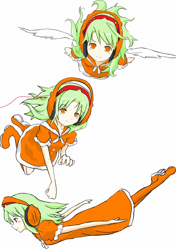 1girl, angel, angel_wings, bemani, bms, freedom_dive, green_hair, headphones