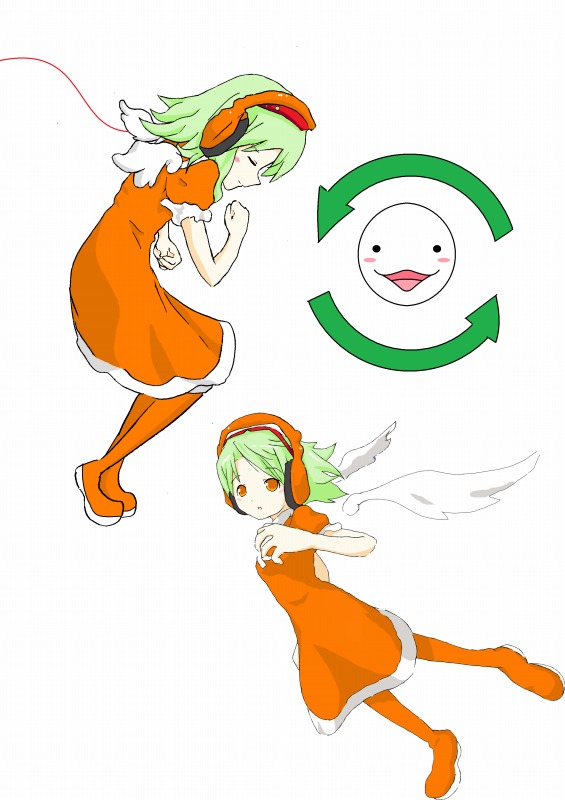 1girl, angel, angel_wings, bemani, bms, freedom_dive, green_hair, headphones