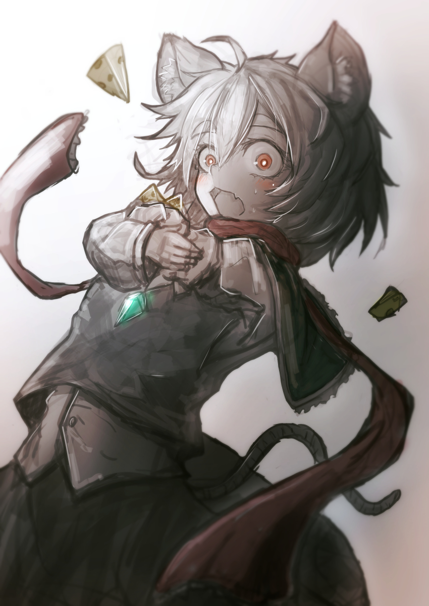 1girl, absurdres, ahoge, animal_ear_fluff, animal_ears, blush, buttons, capelet