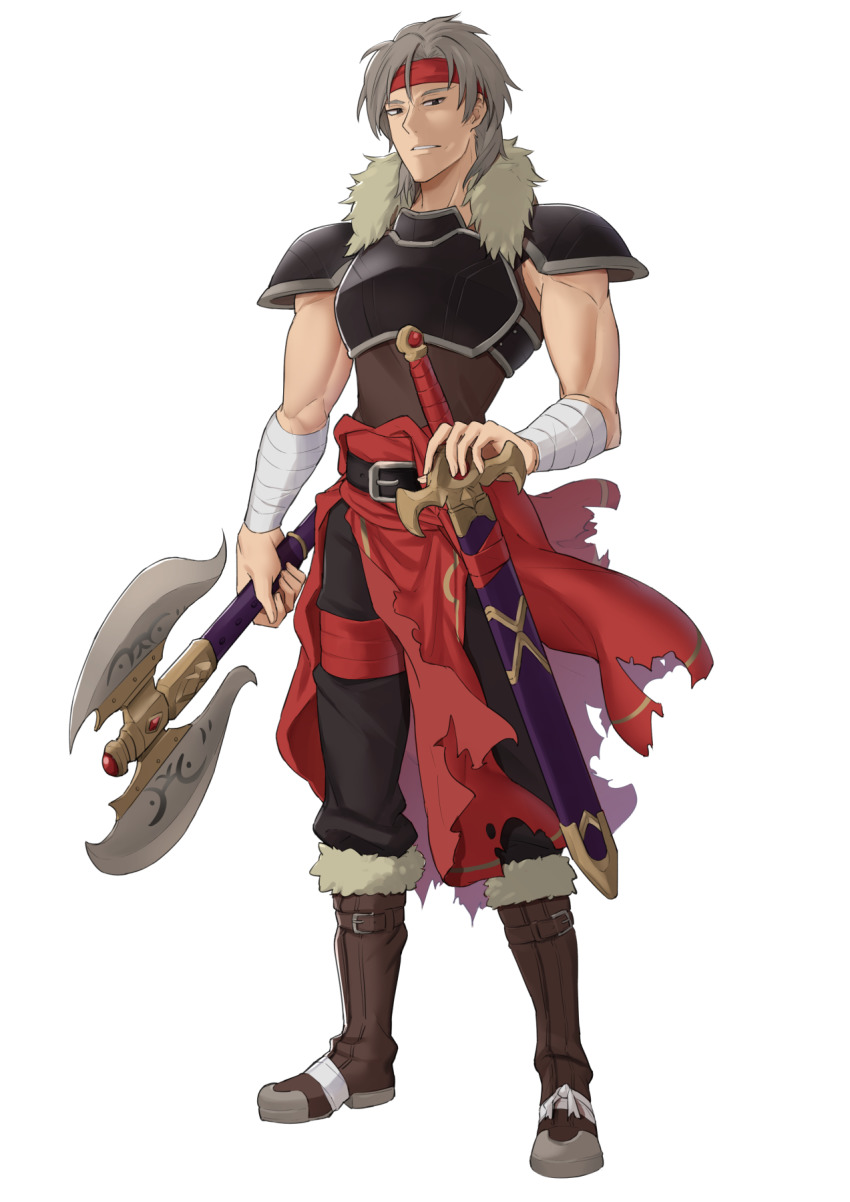 1boy, armor, axe, belt, boots, brown_eyes, ebinku, fire_emblem