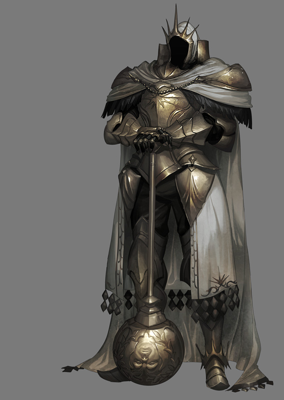 1other, ambiguous_gender, armor, breastplate, cape, covered_face, crown, faulds