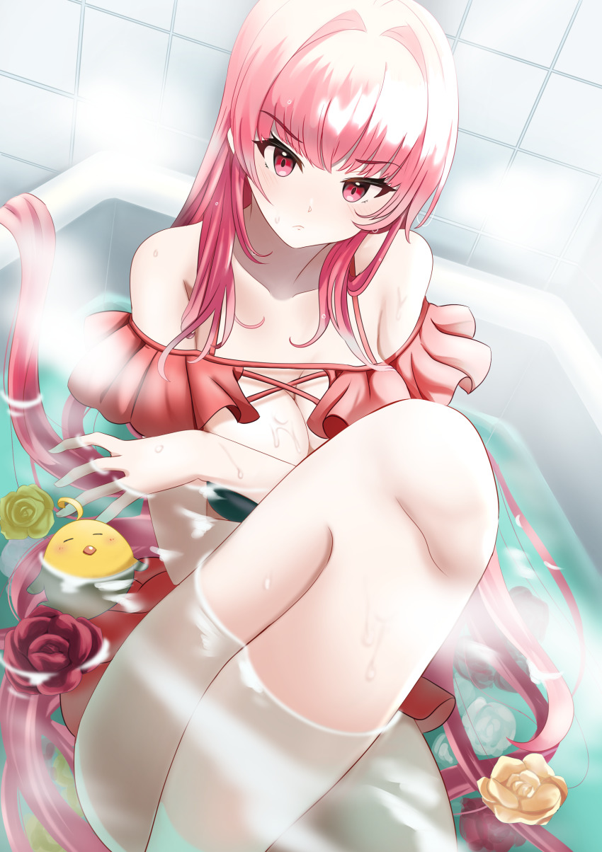 1girl, absurdres, alternate_costume, azur_lane, bare_shoulders, bath, bikini, black_bikini