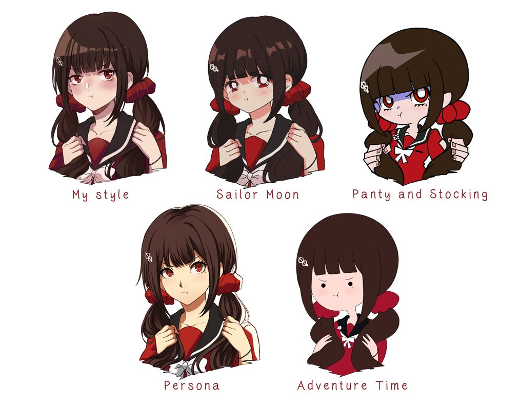 1girl, adventure_time, bishoujo_senshi_sailor_moon, blush, commentary, copyright_name, criis-chan, danganronpa_(series)